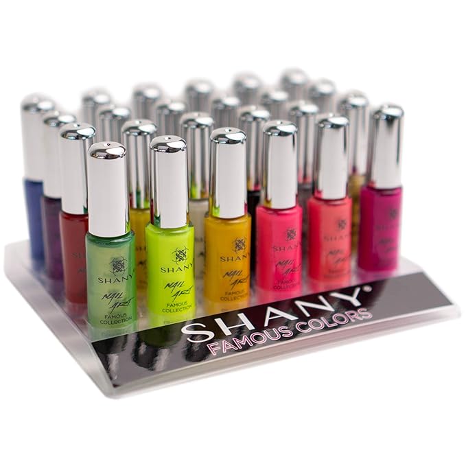 SHANY Nail Art Set Nail Polish - Glitter Metallic Pearls Neon and Matte Nail Polish Nail Art Drawing Decoration Set With Built-in Thin Nail Art Brush - 24 Famous Colors Nail Polish Bulk
