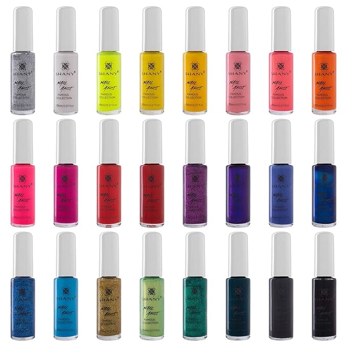 SHANY Nail Art Set Nail Polish - Glitter Metallic Pearls Neon and Matte Nail Polish Nail Art Drawing Decoration Set With Built-in Thin Nail Art Brush - 24 Famous Colors Nail Polish Bulk