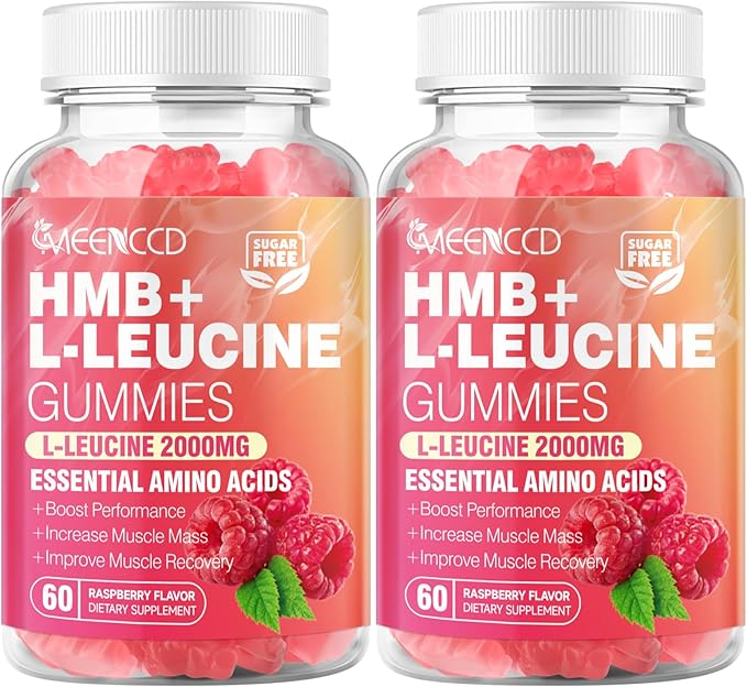 2 Pack HMB and L-Leucine Gummies 3000mg HMB and Leucine Amino Acid for Muscle Growth Muscle Mass Muscle Relief and Fast Workout Recovery for Men &amp Women Sugar-Free Raspberry Flavor 120 Cou