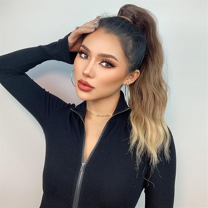 EARSHOT Hair Buns Hair Piece 16 Inch Long Wave Ponytail Lengthening Synthetic Curly Ponytail Hair Extension Wig Bun Wig Hair Bun for Women Everyday Hair Accessories For Girls (Size : 1 PC Color : A)