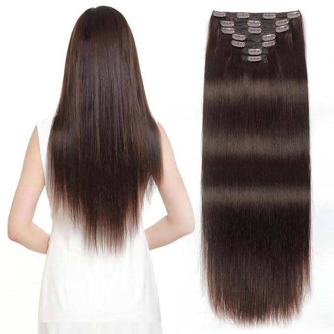 Sisily Clip in Hair Extensions Real Human Hair 22 inch 170g Dark Brown 100% Brazilian Remy Human Hair Clip in Extensions Soft Straight 7pcs Per Set with 16 Clips Double Weft