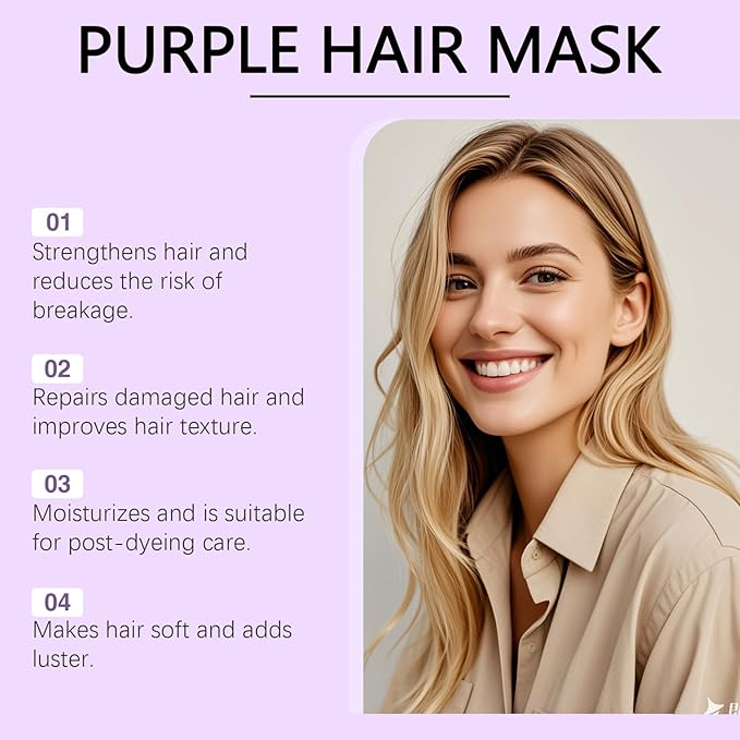 AMALIA Purple Hair Mask Color Toning Treatment Neutralizes Yellow Tones Moisturizing Hair Care 3.53 oz