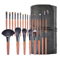 Professional Makeup Brush Set 24 Pieces with Leather Case Natural Hair Bristles Wooden Handles