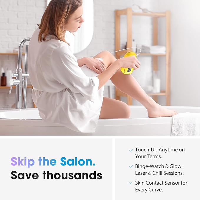 Laser Hair Removal Device at-Home IPL Hair Removal for Women &amp Men - Safe 45°F Ice-Cooling Contact for Painless &amp Long-Lasting Results 86% Hair Reduction in 3 Weeks for Full Body Lemon Yello