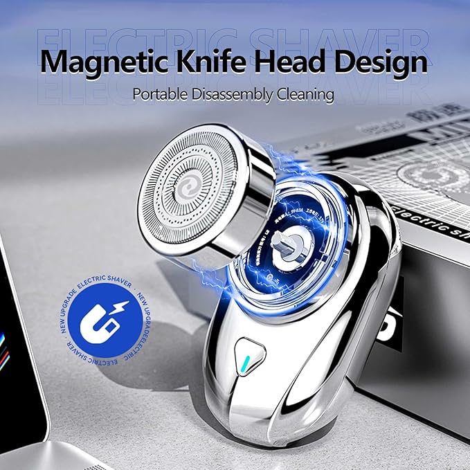 Mini Electric Shaver Men's Travel &amp Office Silver Waterproof USB Rechargeable 8000rpm 25 Blades