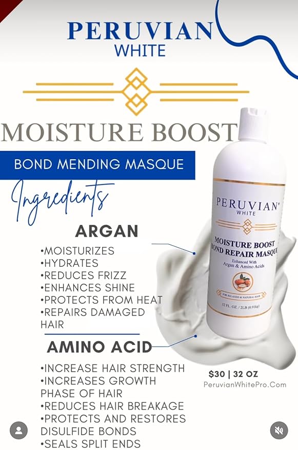 Moisture Boost Bond Repair Masque with Argan and Amino Acids 32 oz ? Deep Conditioning Treatment for Damaged Hair Strengthens Restores and Hydrates