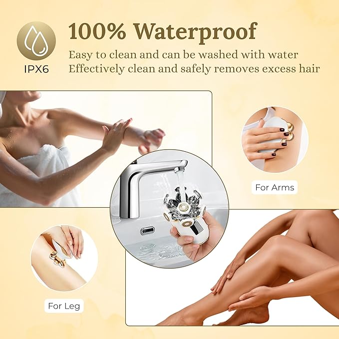 Amazing Women's Electric Shavers 7D Presents for Women Water-Resistant (Gold) Free and Simple Leg Hair Removal Cordless Electric Shaver with Detachable Head