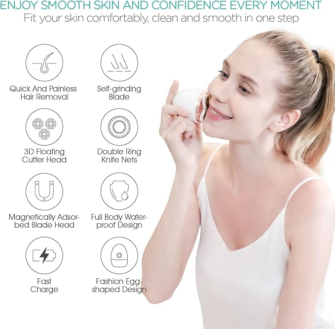 Electric Shaver for Women 3D Floating Blade Rotary Razor Hair Remover for Arms Legs and Underarms Rechargeable Portable and Safe Wet and Dry Use ES300