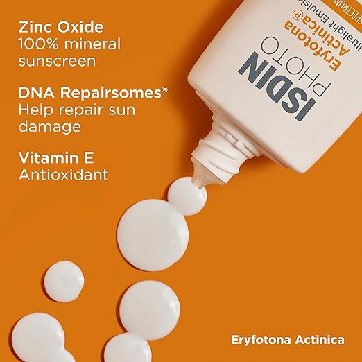 ISDIN Eryfotona Actinica Zinc Oxide and 100% Mineral Sunscreen Broad Spectrum SPF 50+ No White Cast Suitable for Sensitive Skin