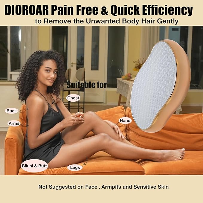 Crystal Hair EraserUpgrade Crystal Hair RemoverPhysical Nano Glass Hair Removal DevicePainless Epilator and Exfoliator Without Shaver for Quick Soft Silky Skin(Golden)