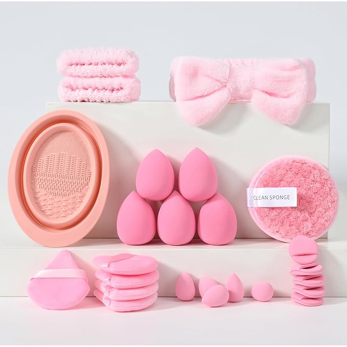 Makeup Brush Set for Foundation Concealer Eyeshadow and Travel Include Make Up Brush Sponge 51PCS Pink