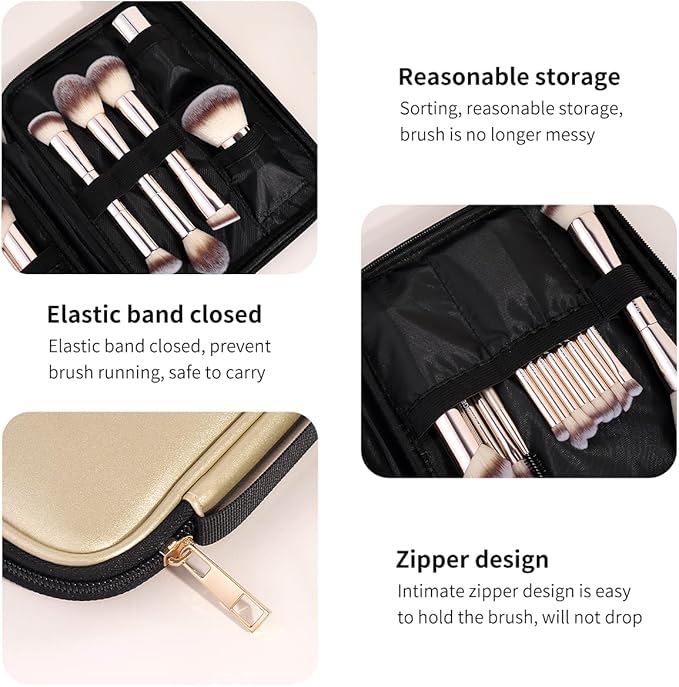 MAANGE 20 PCS Makeup Brush Set with Bag Double-ended Kabuki Brush Foundation Contour Brush for Liquid Powder Concealer Eye Shadows Cream Cosmetics Blending Blush Face Makeup Tools with Case (Gold)