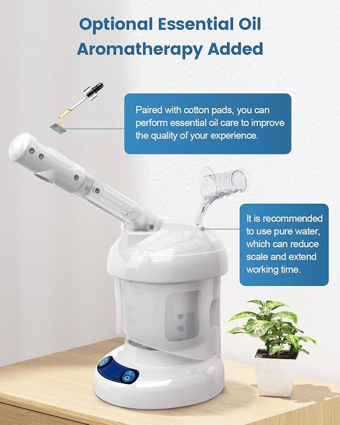 Tabletop Facial Steamer - Kingsteam Nano Ionic Face Steamer with 360° Rotating Arm Moisturize Remove Blackheads Portable Facial Steamer for Home Facial Spa or Beauty Salon White