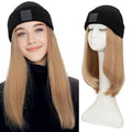 SEGO Beanie Wig for Women Hat with Hair Extentions Synthetic 11 Inch Straight Hairpiece Winter Warm Knitted Hat with Hair Attached for Women Girls 018