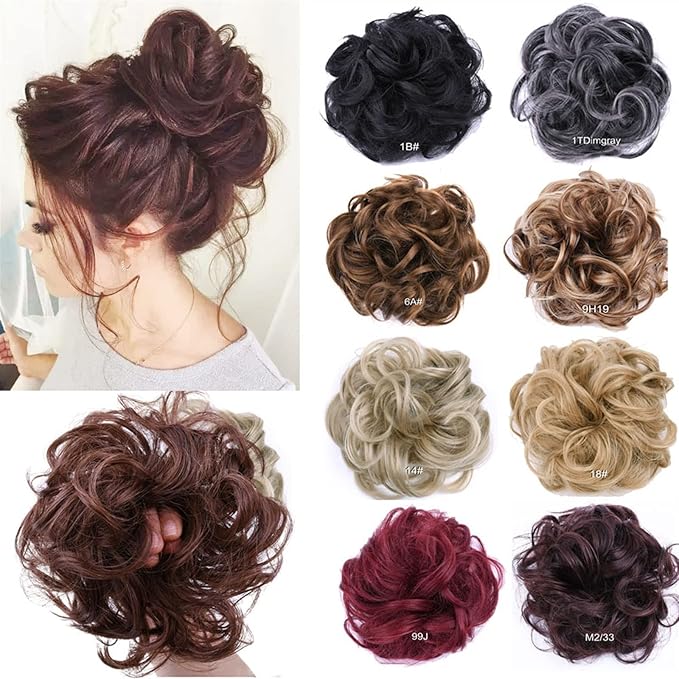Hair Accessories 1 Pack Synthetic Donut Bun Messy Bun Hair Slices Curly Wavy Headbands Women Bun Wig Synthetic Wig Hair Extensions Hair Pieces For Women(9H19)