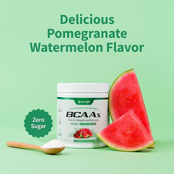 Snap BCAA Powder Essential Amino Energy Supplement with Nitric Oxide Booster - Watermelon Flavor - Pre Workout Powder Recovery Supplements Post Workout Muscle Strength &amp Performance (30 Servings