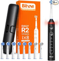 Bitvae R2 Rotating Travel Electric Toothbrush 8 Professional Brush Heads Carrying Case 5 Teeth Care Modes Pressure Alerts to Prevent Gum Injury Long Duration