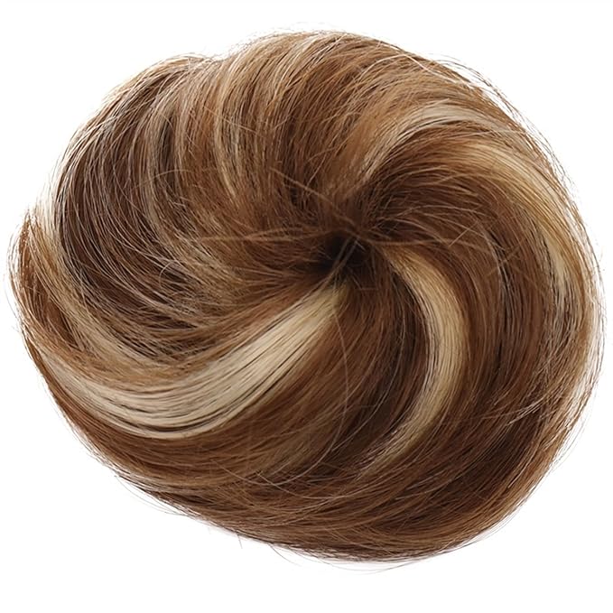EARSHOT Hair Buns Hair Piece Synthetic Barrette Donut Bun with Drawstring Hair Comb Straight Hair Bun Extension Headband Wig for Women Hair Accessories For Girls (Color : 588-10)
