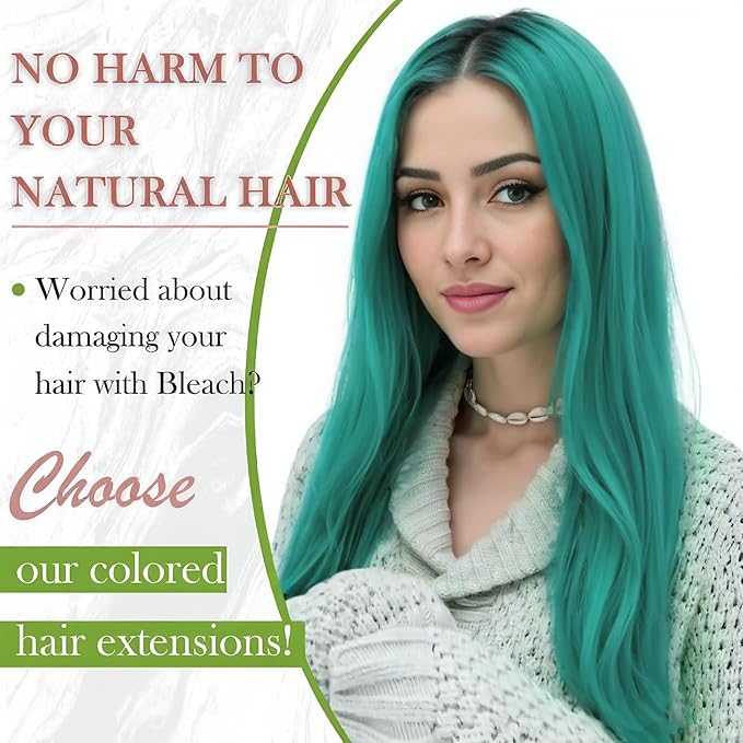 RUNATURE Microlink Hair Extensions Human Hair Colorful Teal Micro Bead Hair extensions Real Human Hair Cold Fusion Micro Loop Hair Extensions Straight Human Hair Remy Long 22 Inch 25g 25s