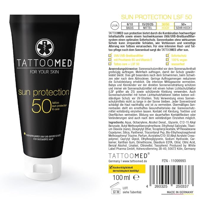 TattooMed Sun Protection SPF50 100ml - tattoo sun protection color protection tattoo care &amp cream by TattooMed