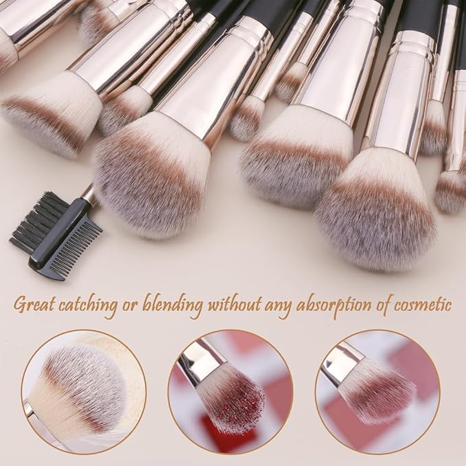MAGEFY Makeup Brushes 22 Pcs Professional Premium Synthetic Makeup Brush Set with Case Foundation Eyeshadow Brush Travel Make up Brushes Set (Blackgold)