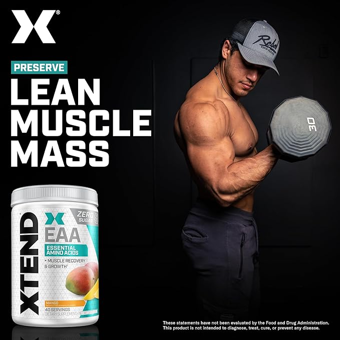 Xtend Scivation EAA + BCAA Powder | Muscle Recovery &amp Lean Muscle Growth | 9 Essential Amino Acids for Intra Workout or Post Workout Recovery | 10g EAAs Per 2 Servings | Mango 40 Servings