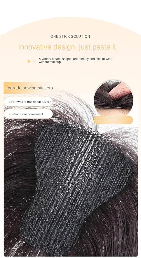 Hook and Loop Strap Human Hair Bangs No Clips Magic Paste Toppers For Women Female Upgrade Sewing Stickers Increase Volume of Fluffy Hair Patches (Dark Brown Air Bangs 6x8cm)