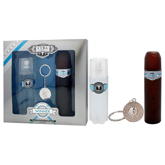 Cuba Winner 3 Pieces Gift Set for Men (3.3 Ounce Eau de Toilette Spray + 3.3 Ounce After Shave + A Key Chain)