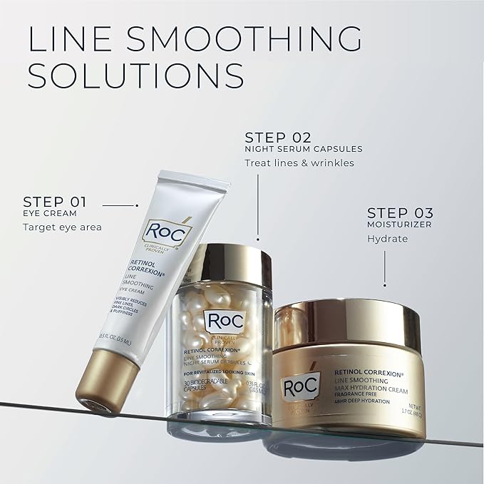 RoC Retinol Correxion Anti-Aging Wrinkle Night Serum Retinol Serum for Face Daily Treatment for Fine Lines Post Acne Scars 80 Capsules (Limited Edition Value Set) Unscented