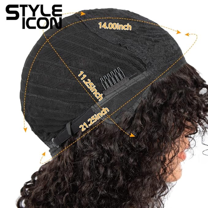 Style Icon Human Hair Afro Wigs Short Curly Wigs for Black Women Wig With Bangs (14 Inches NATURAL)