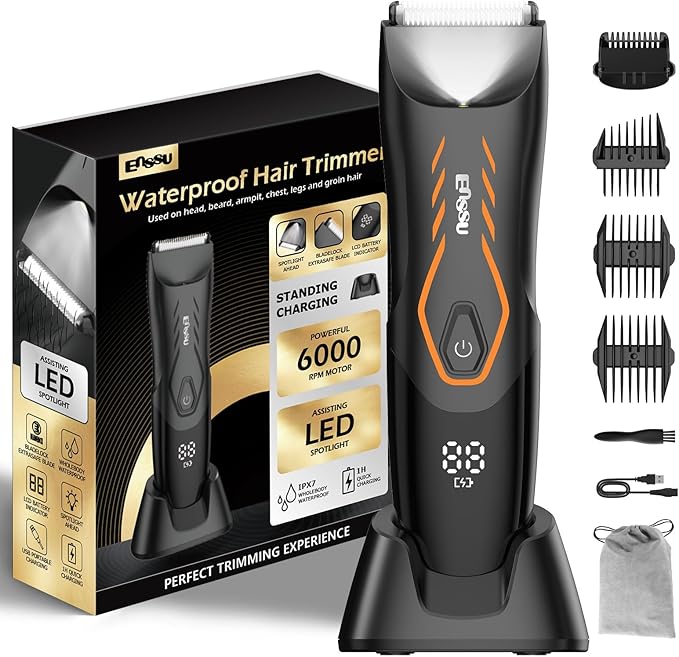 Manscape Body Hair Trimmer for Men Pubic Groin Hair Trimmer for Men with Safe BladeCordless Ball Shaver w/Light Charging DockWaterproof Body Groomer ManLED Display1H ChargeOrange