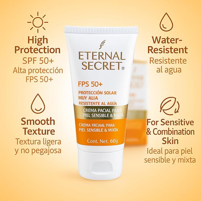 Eternal Secret High Protection Sunscreen for Face - SPF 50+ Water-resistant Non-Sticky Texture 2.12 oz - Bloqueador Facial/Corporal Eternal Secret FPS 50+ 2.12 oz