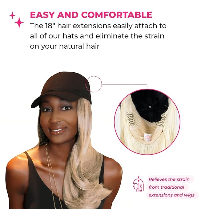 MILANO COLLECTION Wig &amp Hat Combo 18 Attachable Hair with Hat Chic Hat and Hair Extension Pack with Attachable Synthetic Hair Blonde