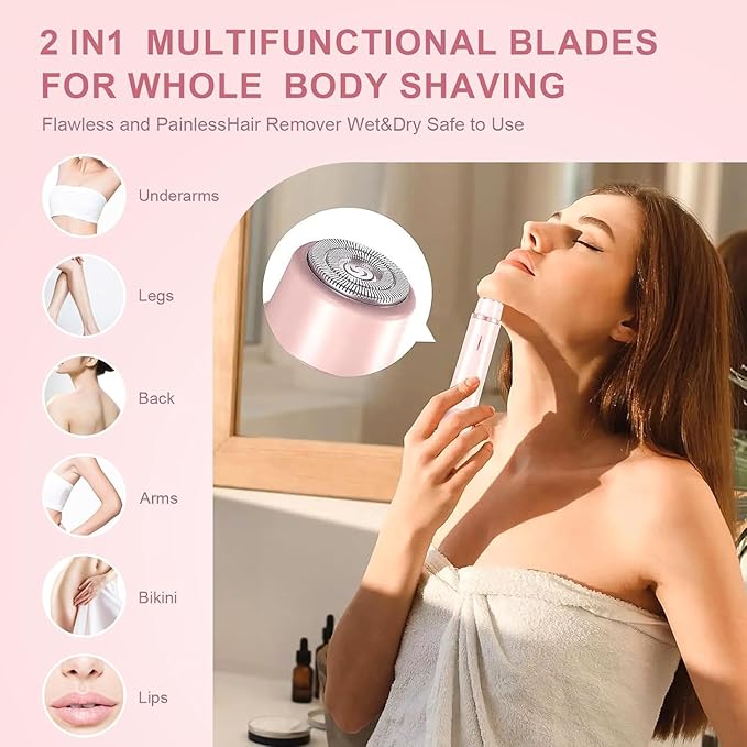 Bikini Shaver Trimmer 2.0 2 in 1 Bikini Trimmer for Women Dual Head Shaver Women 2 in 1 Wet &amp Dry Waterproof Electric Bikini Trimmer for Face Body &amp Intimate Areas (Pink)