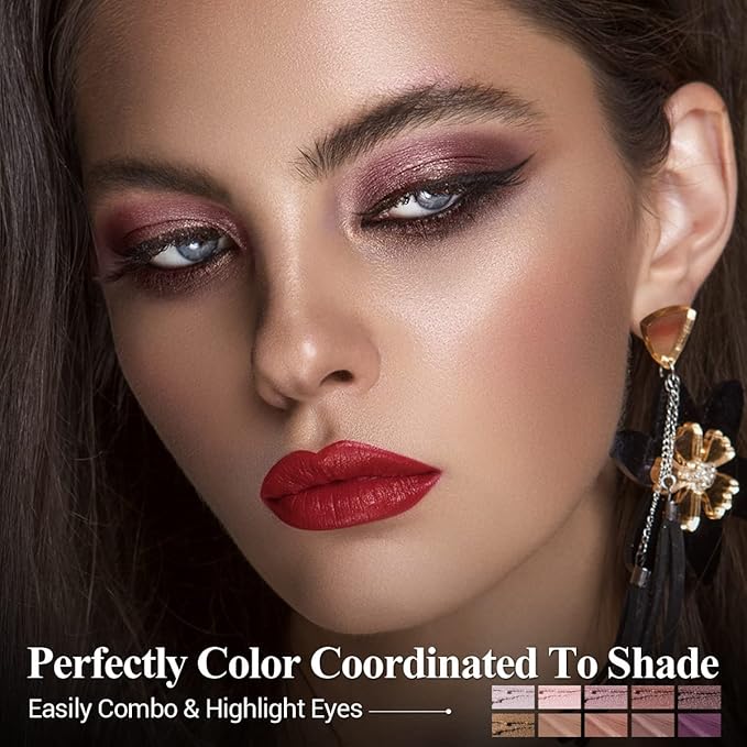 Plum Eyeshadow Stick Makeup Set 10PCS Neutral Shimmer And Matte Cream Eye Shadow Palette Metallic Bronze Smoky Eyeliner Brightener Crayon Pencil Kit Ideal Gift for Women -Cocoa Crush