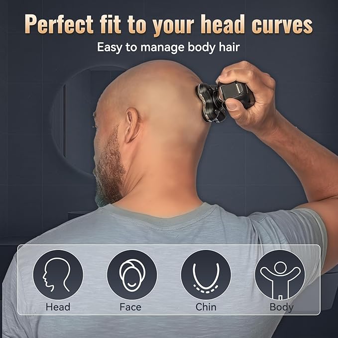5 in 1 Head Shavers for Bald Men Skull Head Shaver with Rechargeable Battery Electric Razor Hair Clippers Nose Hair Trimmer Cleaning Brush Hair Manager Idea Gift for Men(Brown)