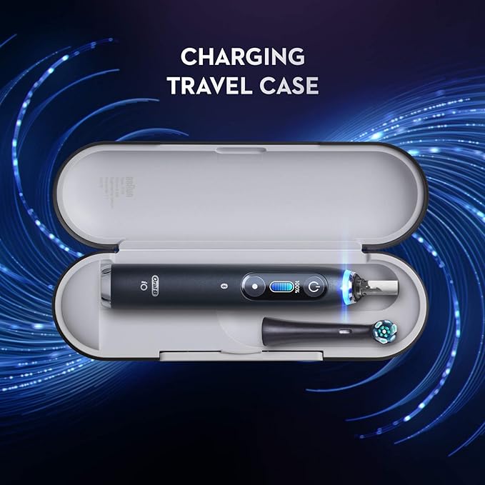 Oral-B iO Series 9 Limited Rechargeable Black Electric Toothbrush with (2) Ultimate Clean and (1) Gentle Care Replacement Brush Heads Black Travel Case and Charger