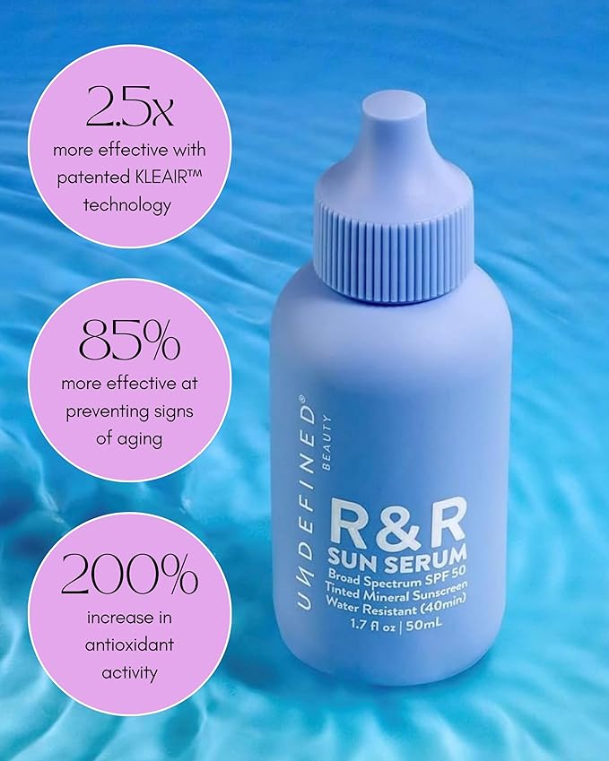 Undefined Beauty R&ampR Sun Serum SPF 50 PA++++ Tinted Mineral Sunscreen with Niacinamide Water Resistant Broad Spectrum Protection &amp Blue Light Defense (Light Tint)