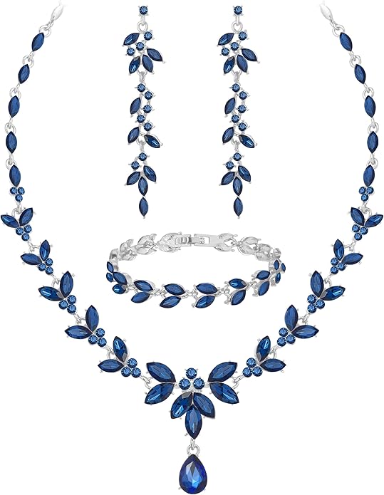 Wedding Jewelry Sets for Bride Bridesmaid Bridal Jewelry Set for Women Wedding Crystal Necklace Earrings Bracelet Set for Party Prom Jewelry