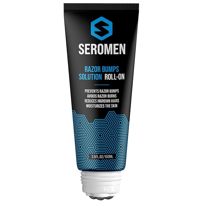 Seromen Razor Bump Treatment for Men - Ingrown Hair Treatment for Men - Face &amp Body After Shave &amp Razor Burn Treatment - Metal Roll On Soothes Skin &amp Calms Irritation (3.5fl.oz) Made in US