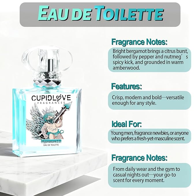 CUPIDLOVE Eau de Toilette Fresh Mens Pheromone Cologne - Citrus Woody Musky Fragrance - Notes of Bergamot - Everyday Wear Long Lasting Perfumes for Men 1.7 Fl Oz