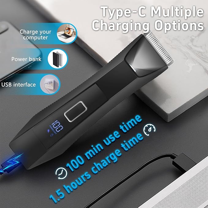 Body Trimmer for Men Groin &amp Body Hair Trimmer Ball Foil Shaver Nose Hair Clippers 3 in 1 Men's Waterproof Wet/Dry Groomer with Travel Case &ampTravel Lock LED Display Black