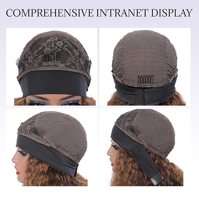 26Inch Ombre Highlight Headband Wig Human Hair Deep Wave 4/27 Honey Blonde Human Hair Headband wigs for Black women Glueless None Lace Front Wig Machine Made 180% Density Curly Half Wig Human Hai