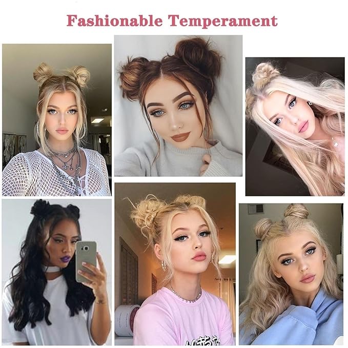 messy bun hair piece Space Buns Hair Pieces Mini Claw Clip in Hair Bun Messy Cat Ears Hair Bun Extension Synthetic Donut Wig Accessory Updo Hairpieces for Women Girls hair buns hair piece(18H613)