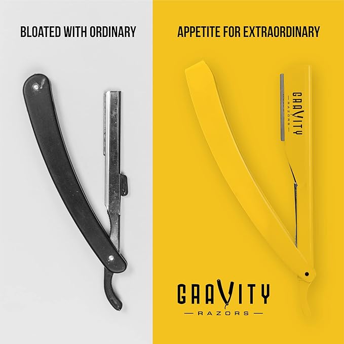 GRAVITY RAZORS Professional Straight Razor Kit ? Minimal Exposure Includes 10 Premium Blades 2mm Exposed Yellow