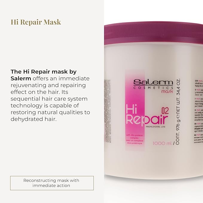 SALERM - Hair Repair Mask - Hi Repair Mask 02-1000 ml - Deeply Moisturizes Damaged Hair - Repairs and Rejuvenates - Shinier and Softer Hair - Immediate Effect