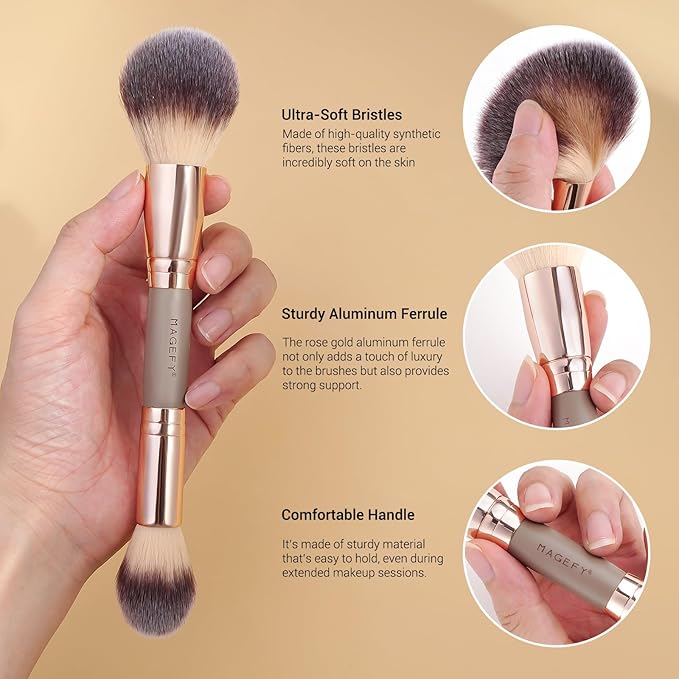 MAGEFY Makeup Brushes 37 Pcs Makeup Kit Multi-functional Makeup Tool Set with Double-End Powder Blush Eyeshadows Brush Make up Brushes Set BagChampagne