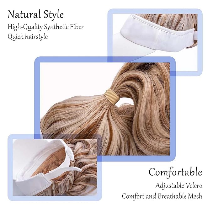 Visor Hat Wig for Women Baseball Cap Wig With Curly Synthetic Hair Extensions Ponytail Cap Wig Sun Hat With Hair Wig