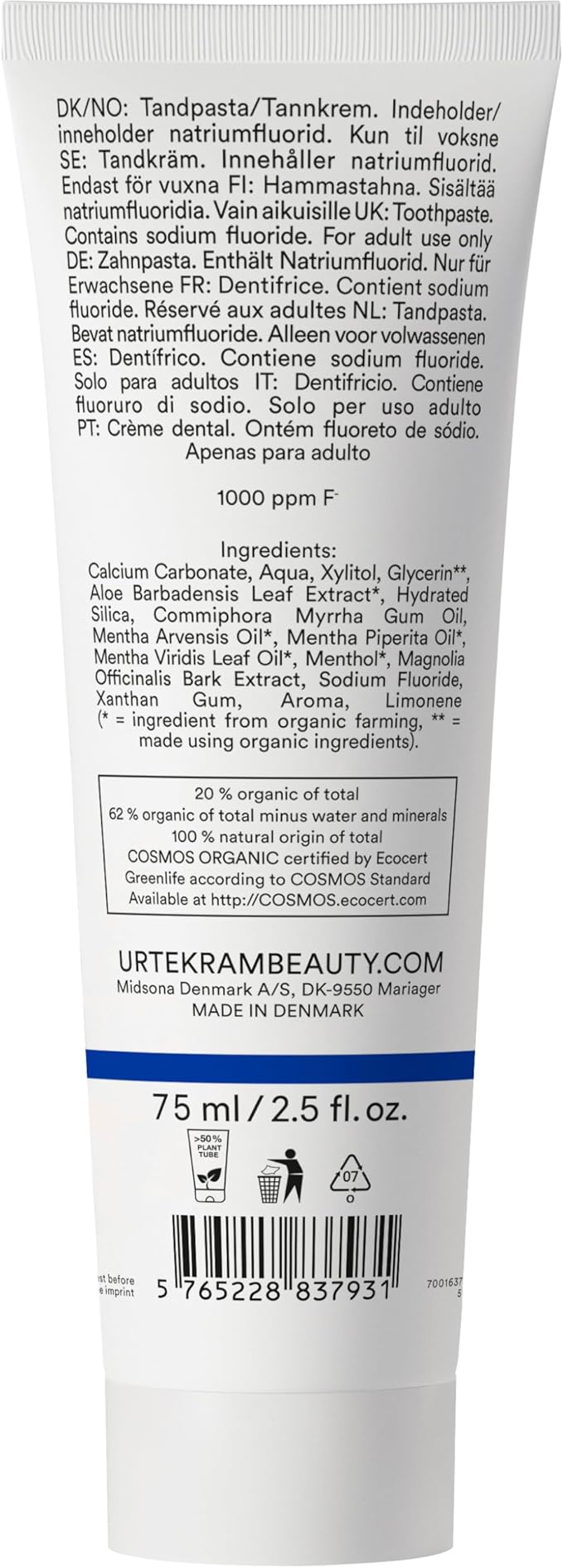 Organic Mint &amp Fluoride Toothpaste - 75ml