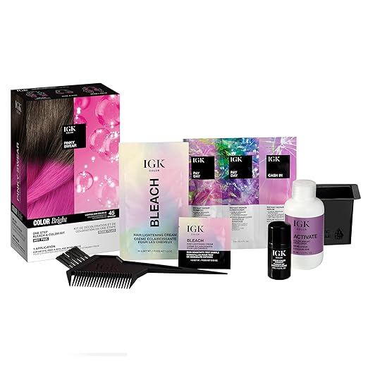 IGK Color Bright One Step Bleach &amp Color Kit for Accent Pieces ICE BREAKER- Cool Blonde | One-Step Color Processing + Replenishes + Hydrates | Vegan + Cruelty Free + Ammonia Free | 4 Oz